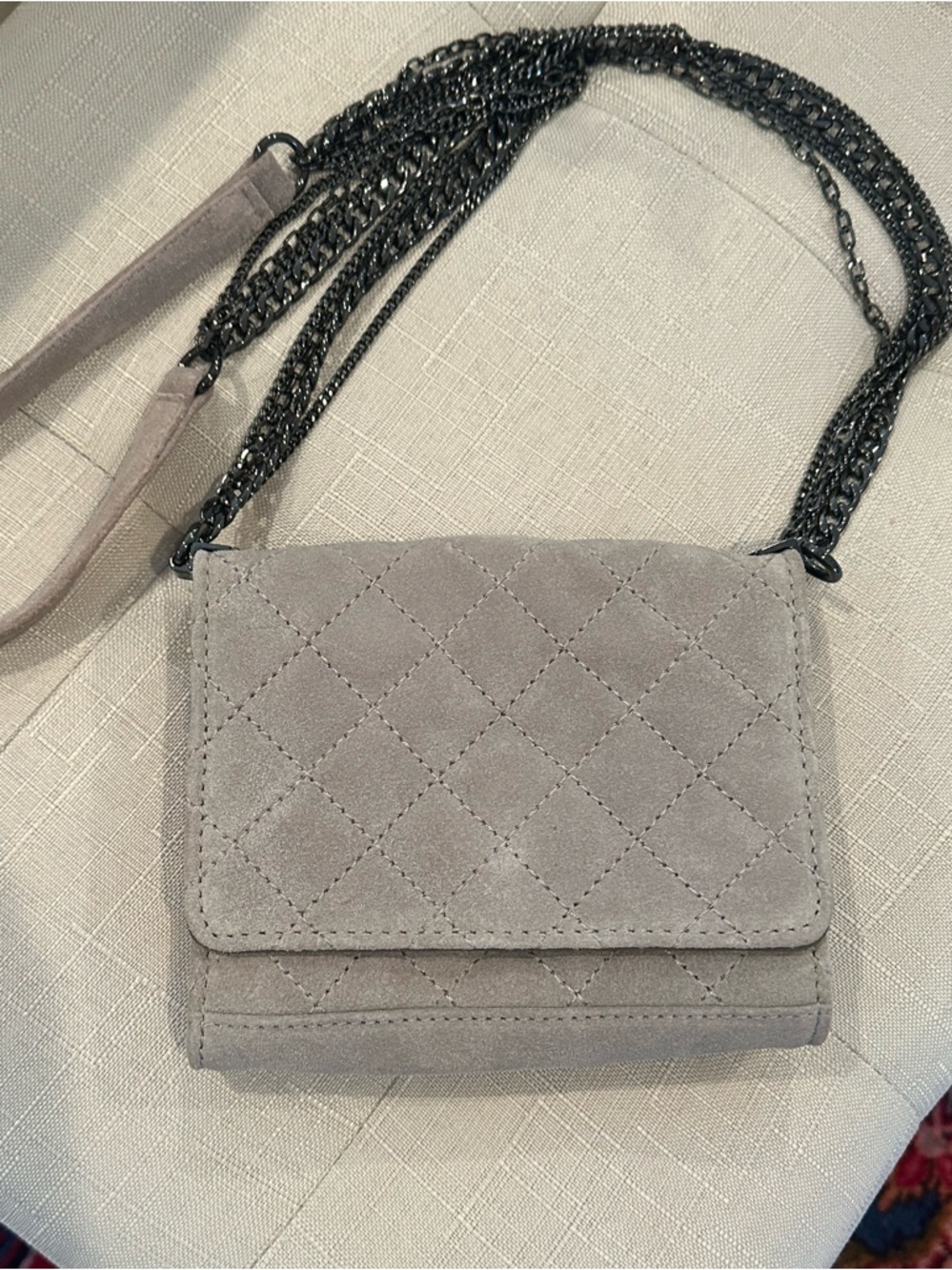 Zara Women's Quilted Suede Leather Crossbody Chain Bag  Bohemian Style Grey